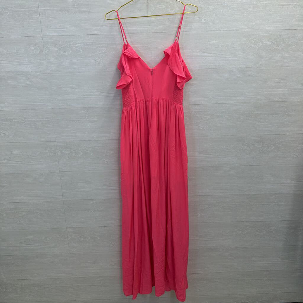 Amanda Uprichard Bright Coral Offshoulder Chiffon Maxi Medium