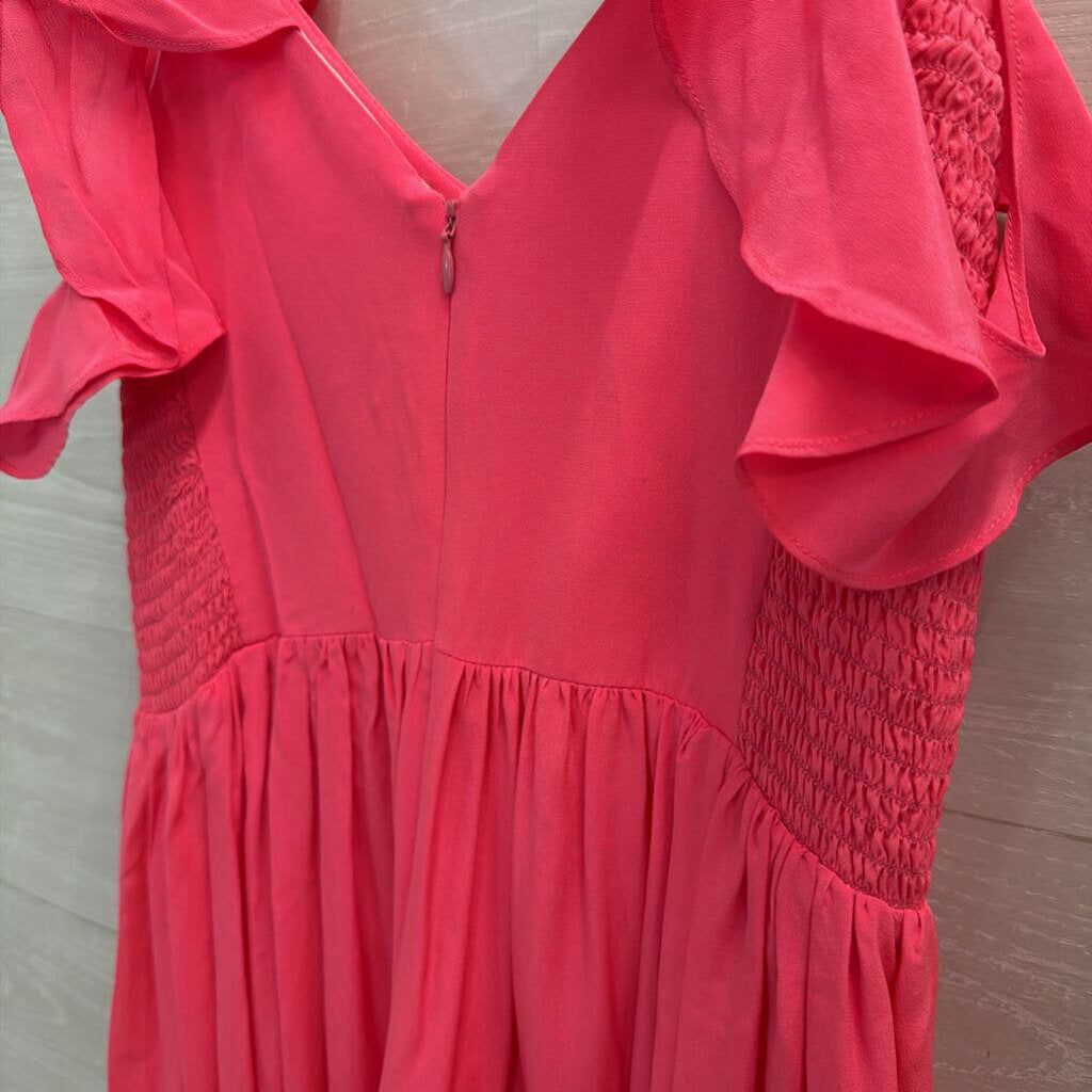 Amanda Uprichard Bright Coral Offshoulder Chiffon Maxi Medium