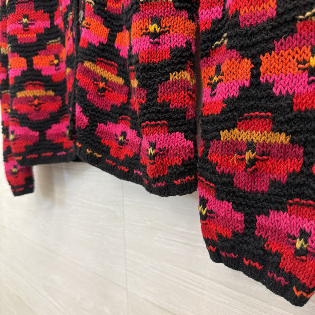 Vintage David Brooks Black/ Multi Knit Print Cardigan Sweater Small Petite