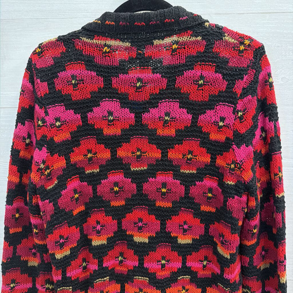 Vintage David Brooks Black/ Multi Knit Print Cardigan Sweater Small Petite