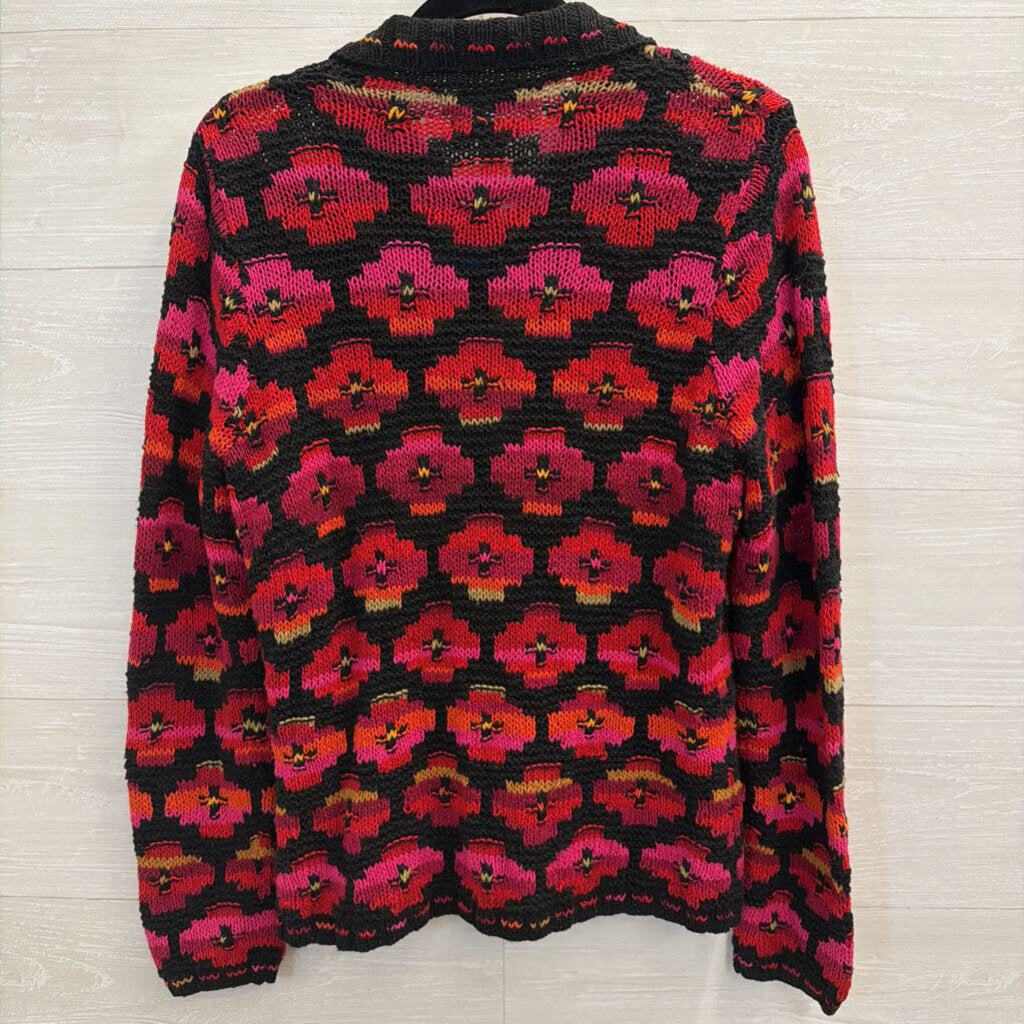 Vintage David Brooks Black/ Multi Knit Print Cardigan Sweater Small Petite