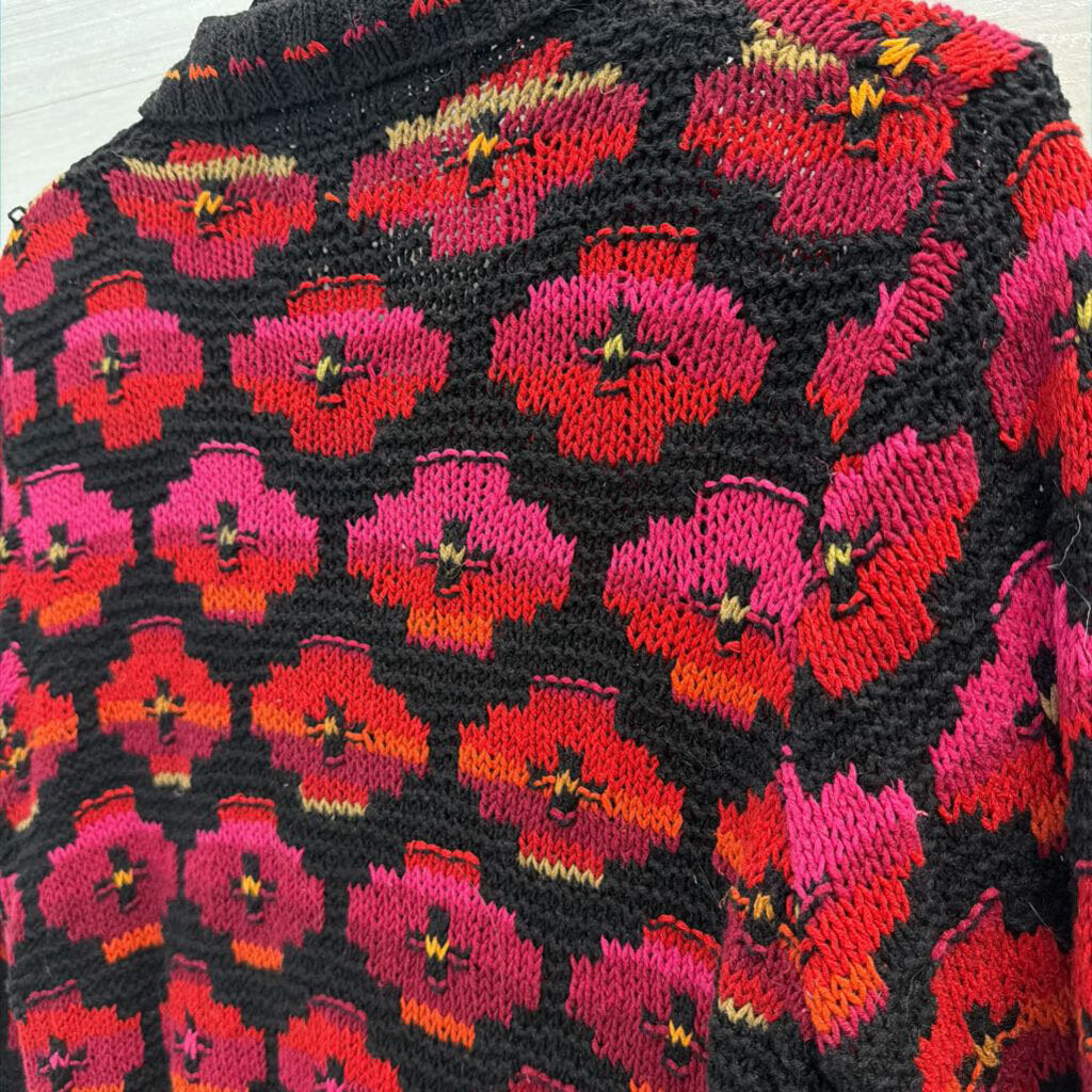 Vintage David Brooks Black/ Multi Knit Print Cardigan Sweater Small Petite