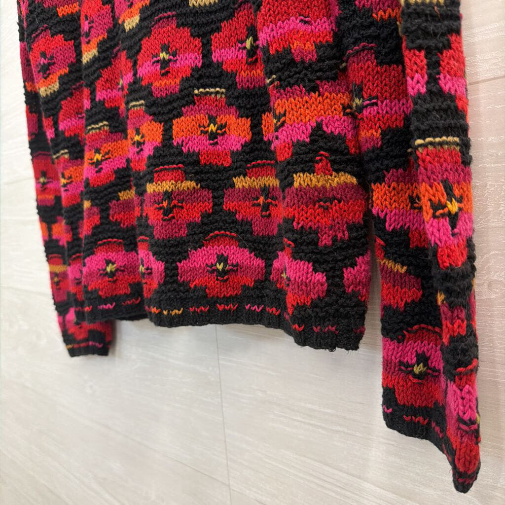 Vintage David Brooks Black/ Multi Knit Print Cardigan Sweater Small Petite