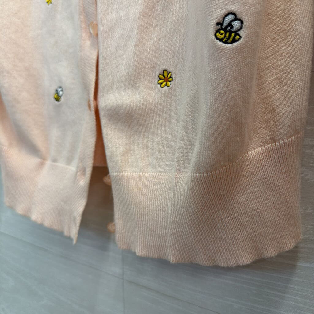 Cable and Gauge Pink Embroidered Flower Bee Cardigan Sweater Extra Large