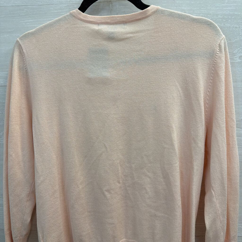 Cable and Gauge Pink Embroidered Flower Bee Cardigan Sweater Extra Large