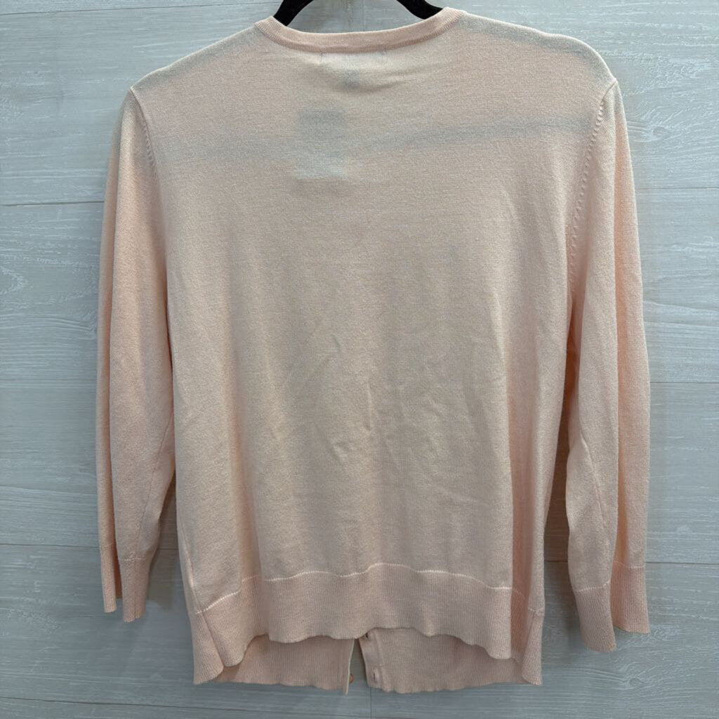 Cable and Gauge Pink Embroidered Flower Bee Cardigan Sweater Extra Large