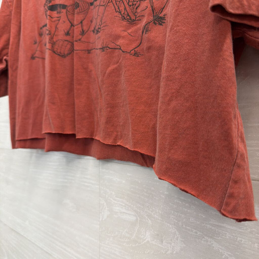 American Eagle Orange Skeleton Cropped Short Sleeve Graphic Tee Medium