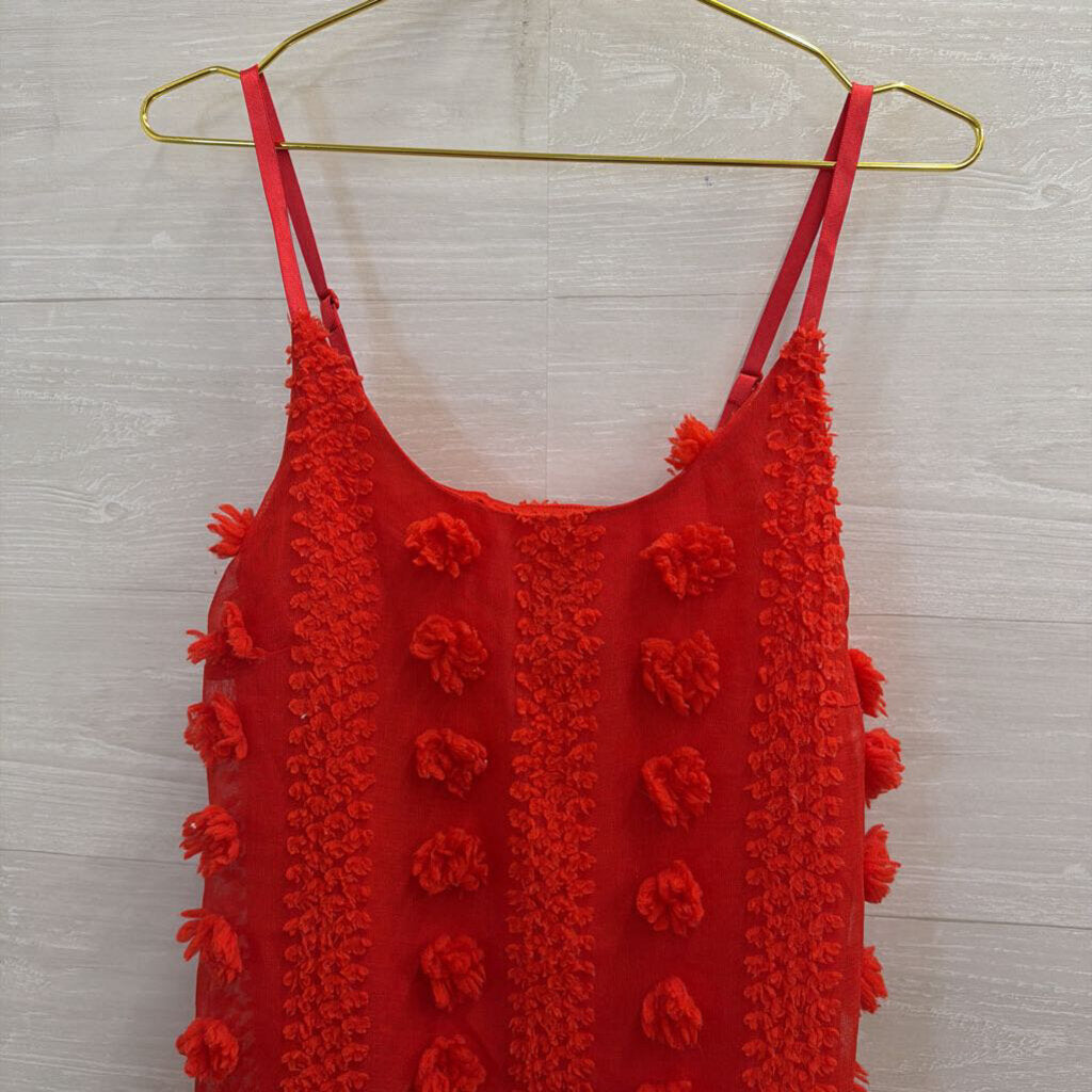 Red Pom Pom Textured Sleeveless Shift Dress Medium