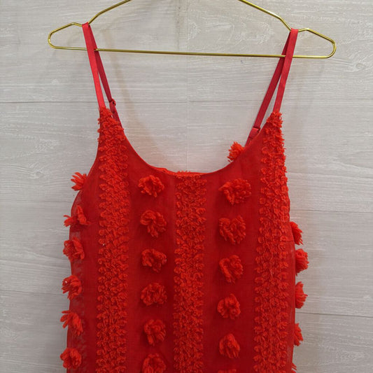 Red Pom Pom Textured Sleeveless Shift Dress Medium