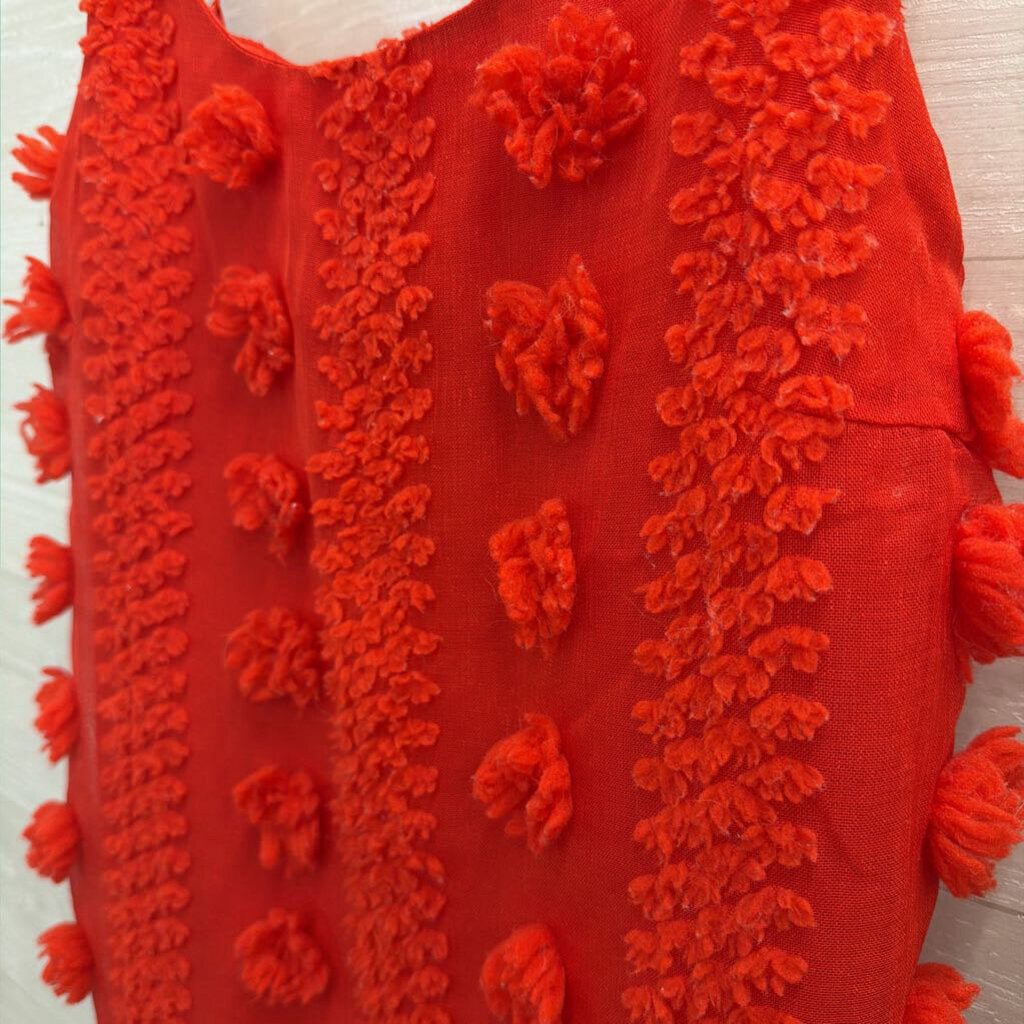 Red Pom Pom Textured Sleeveless Shift Dress Medium