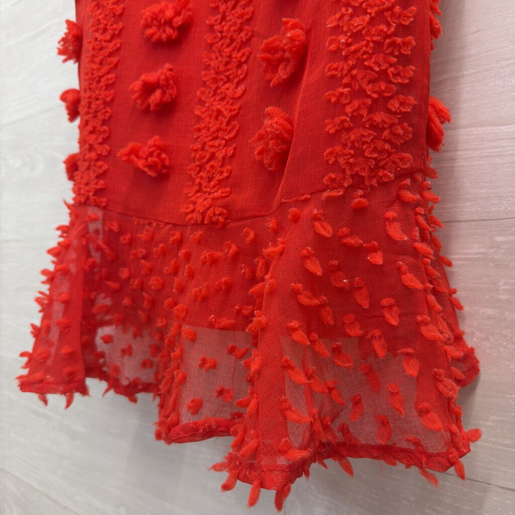 Red Pom Pom Textured Sleeveless Shift Dress Medium