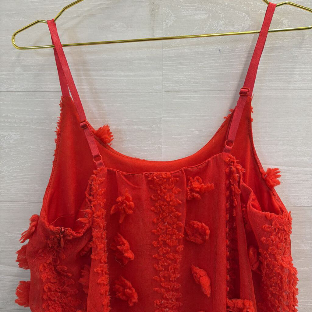 Red Pom Pom Textured Sleeveless Shift Dress Medium