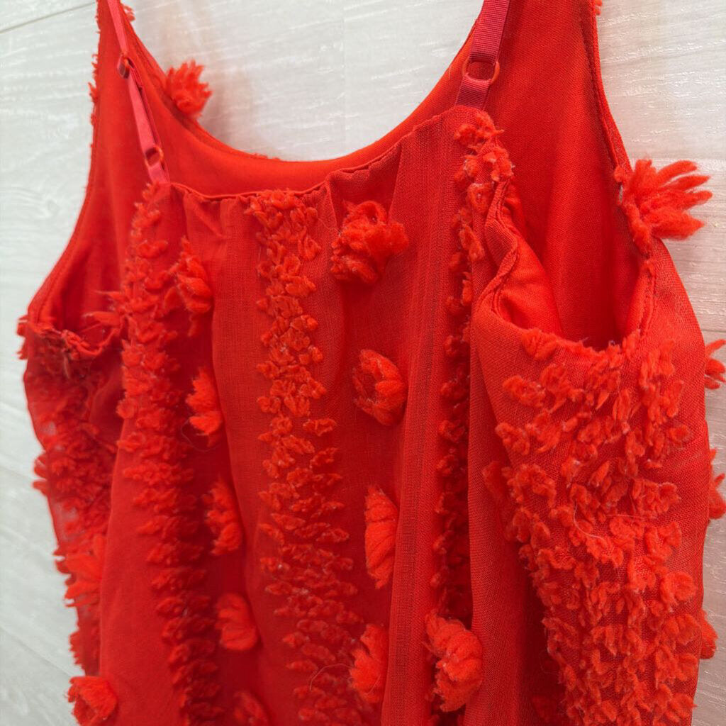 Red Pom Pom Textured Sleeveless Shift Dress Medium