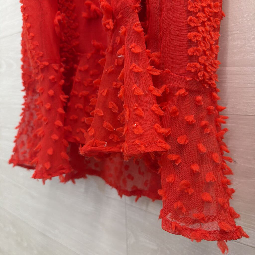 Red Pom Pom Textured Sleeveless Shift Dress Medium