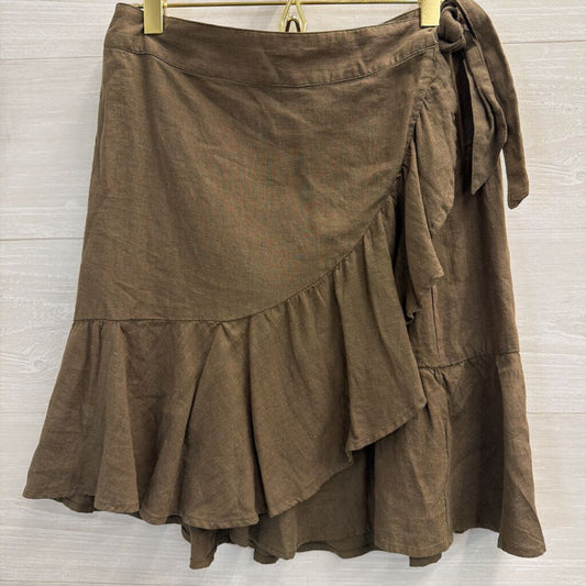 Free People Green Linen Blend Ruffle Detail Wrap Mini Skirt 4