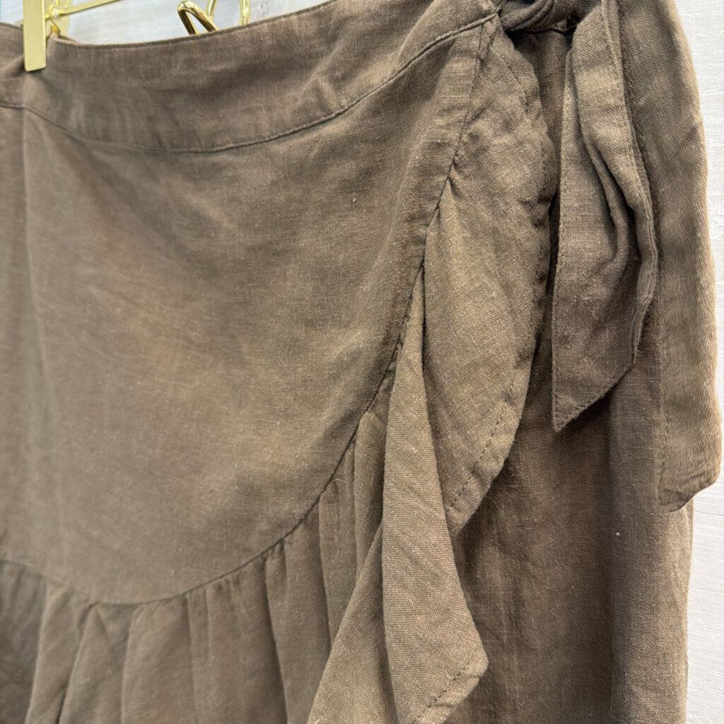 Free People Green Linen Blend Ruffle Detail Wrap Mini Skirt 4