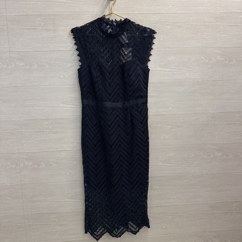 Bardot Navy Lace High Neck Dress Small