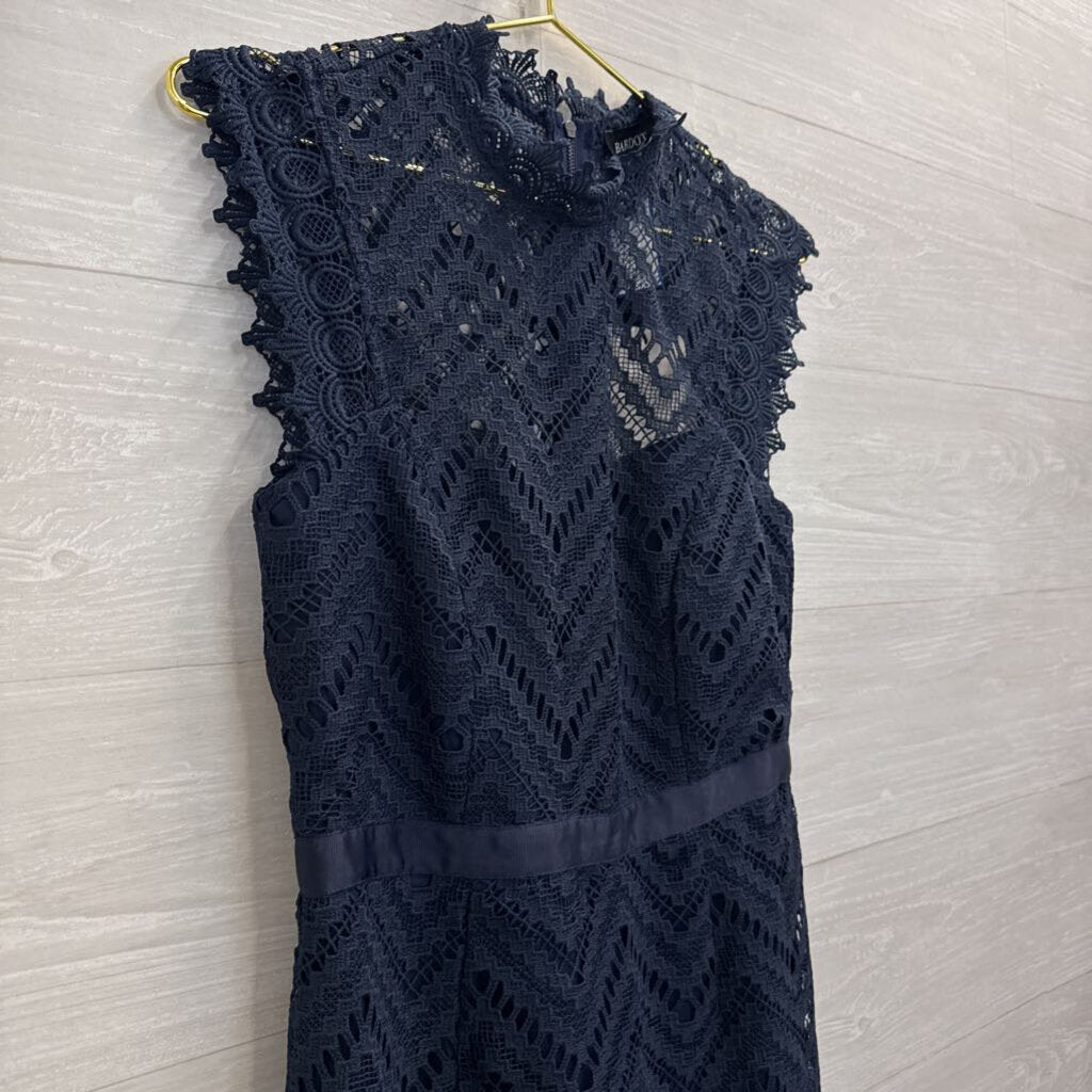 Bardot Navy Lace High Neck Dress Small