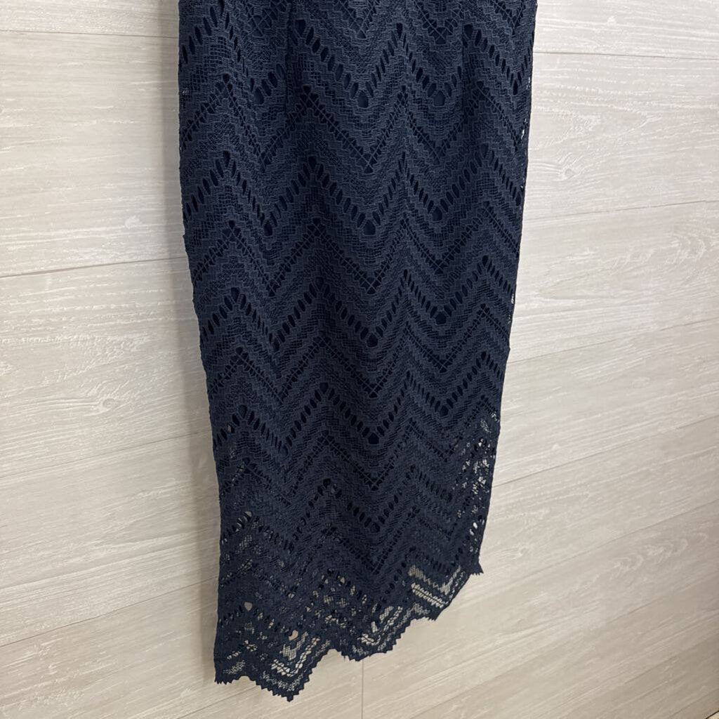 Bardot Navy Lace High Neck Dress Small