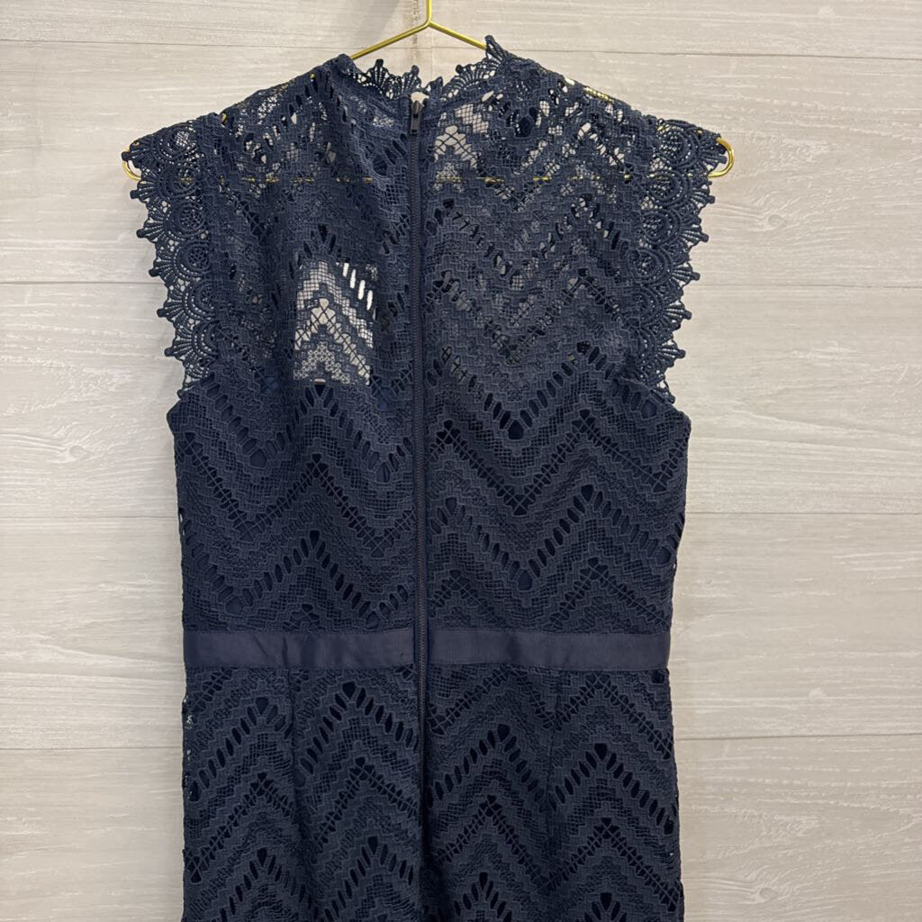 Bardot Navy Lace High Neck Dress Small