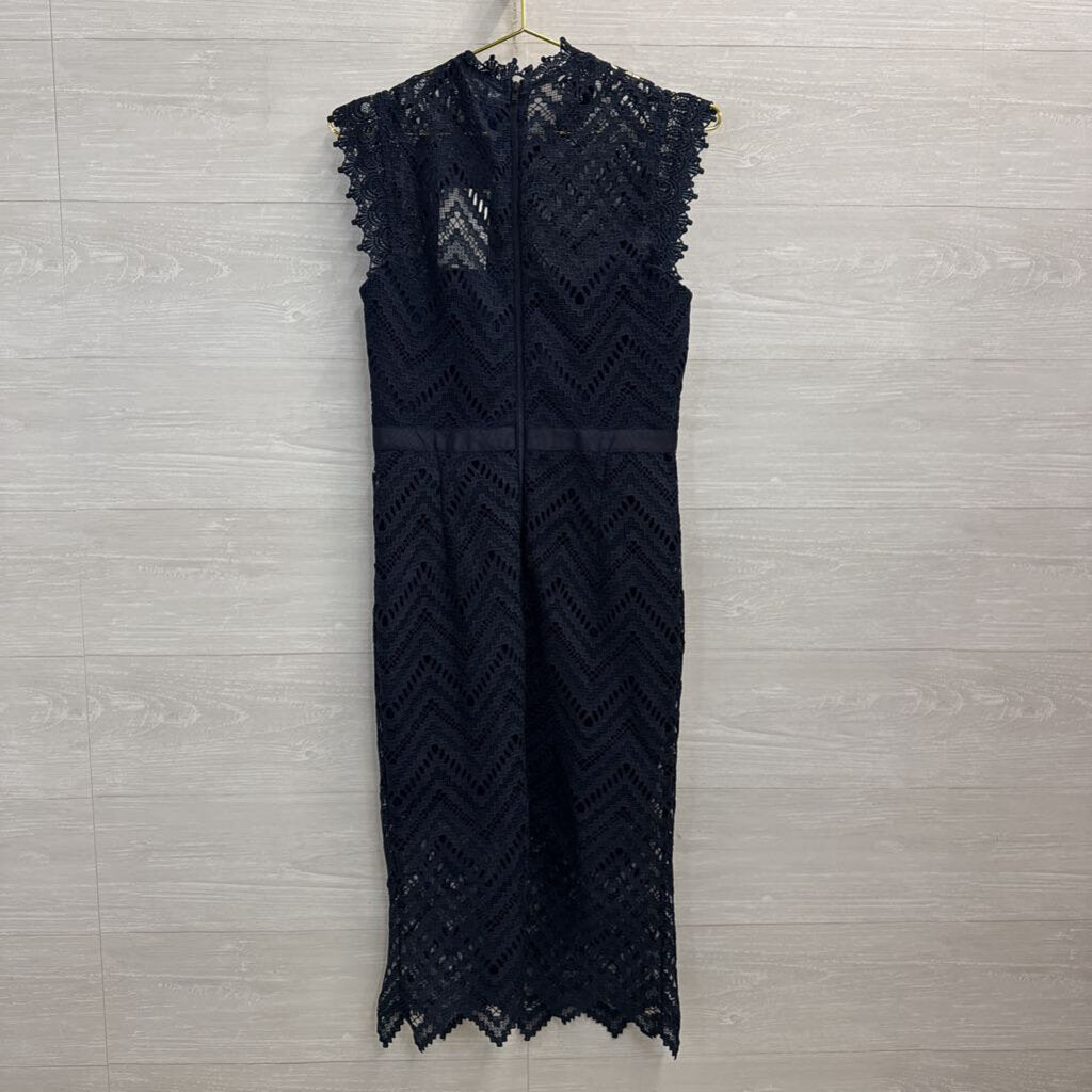 Bardot Navy Lace High Neck Dress Small