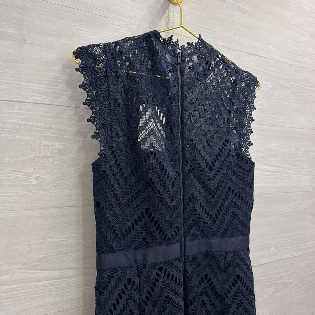 Bardot Navy Lace High Neck Dress Small