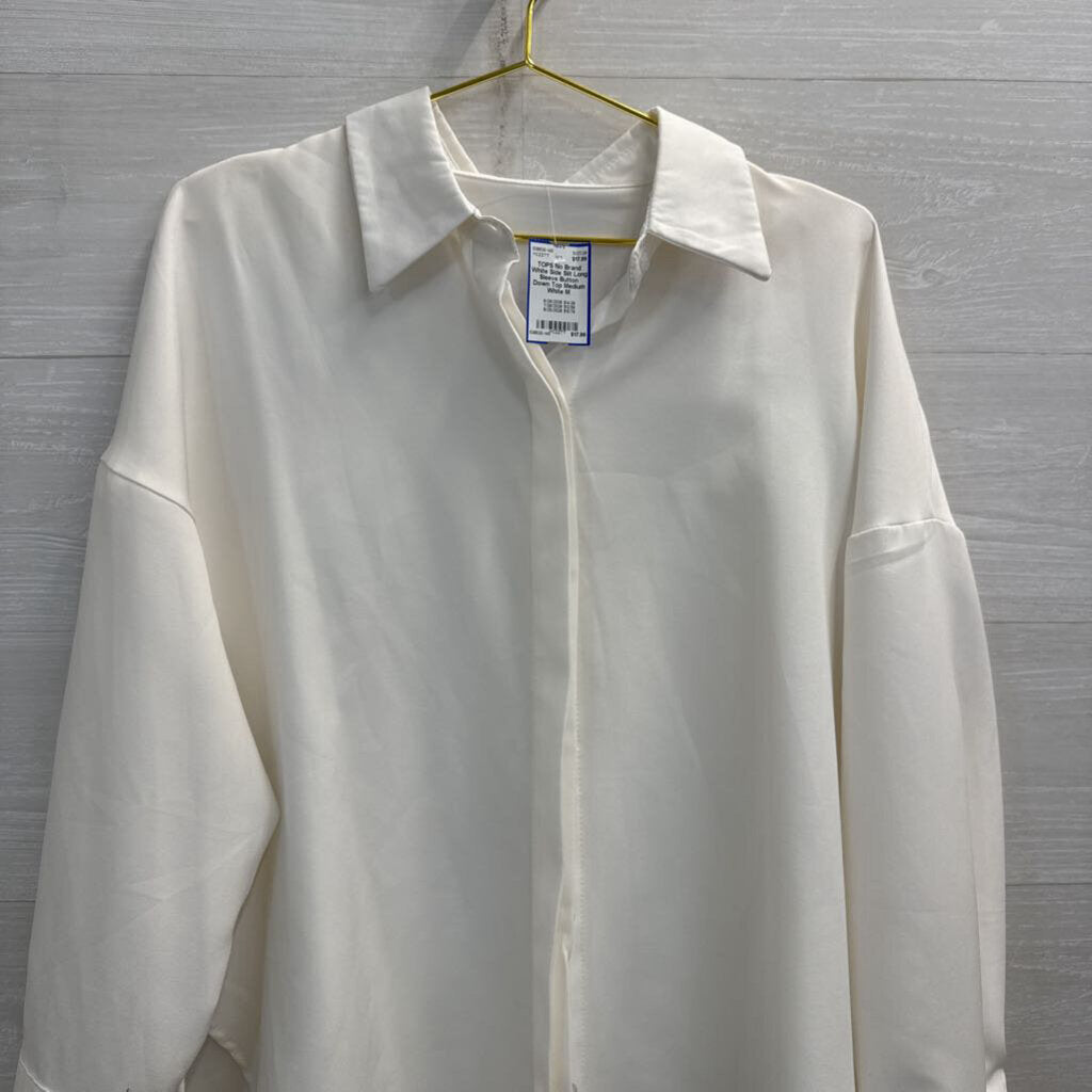 White Side Slit Long Sleeve Button Down Top Medium