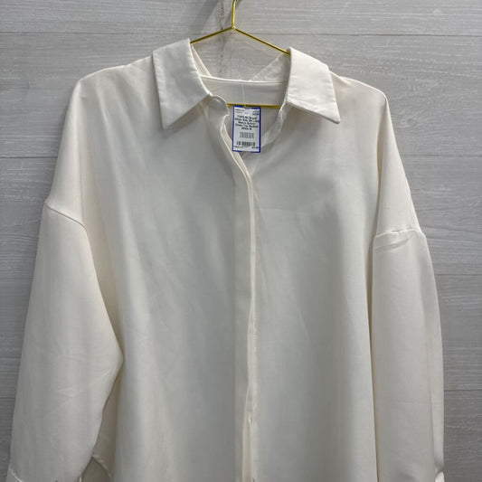 White Side Slit Long Sleeve Button Down Top Medium