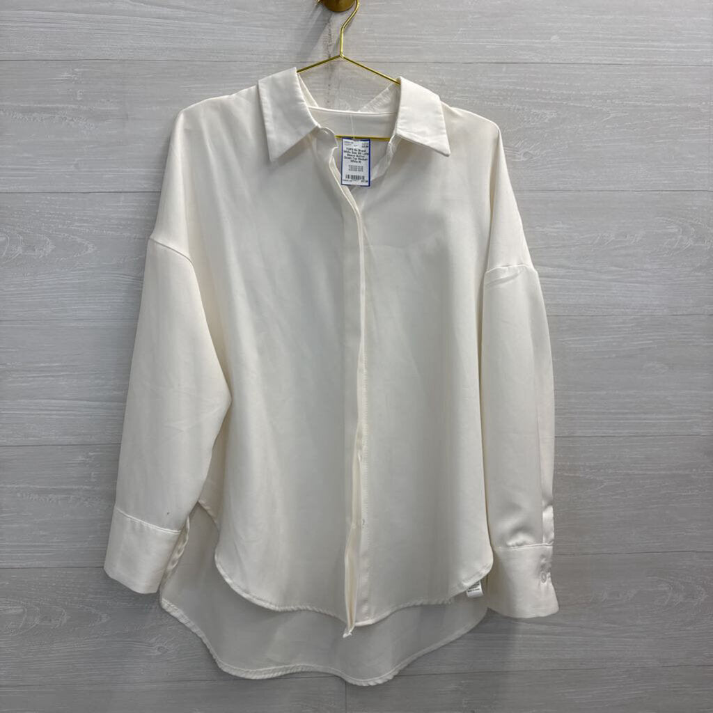 White Side Slit Long Sleeve Button Down Top Medium