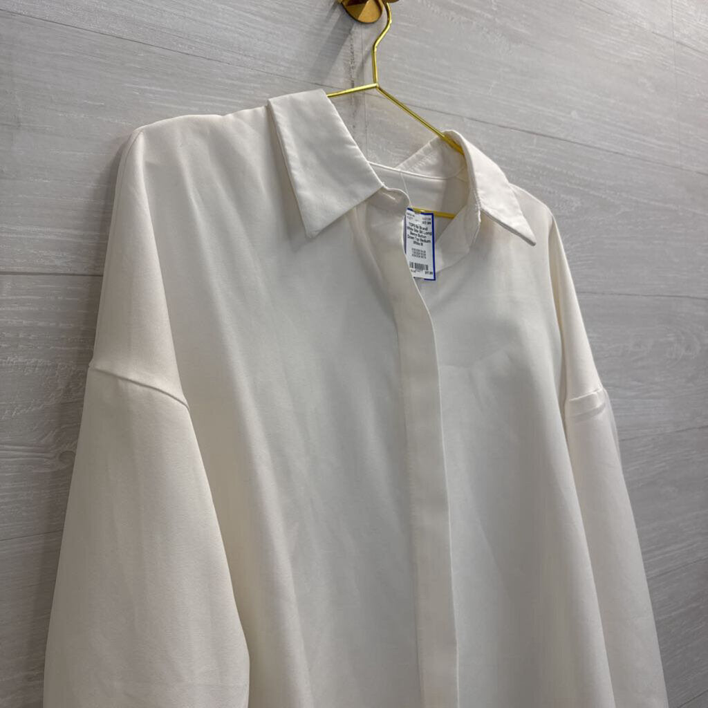White Side Slit Long Sleeve Button Down Top Medium