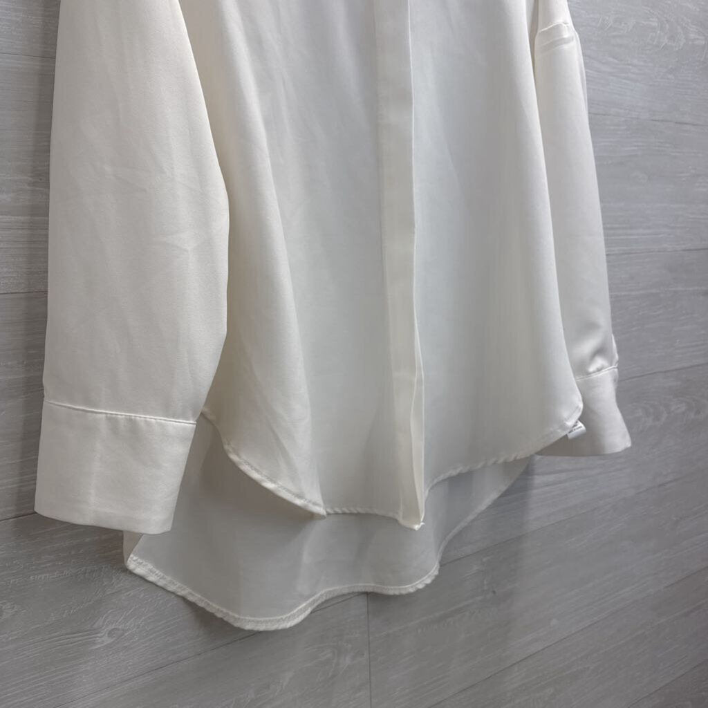 White Side Slit Long Sleeve Button Down Top Medium