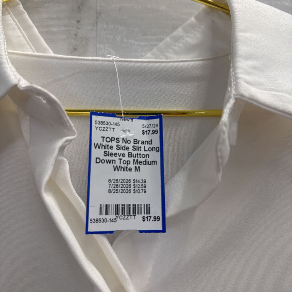 White Side Slit Long Sleeve Button Down Top Medium
