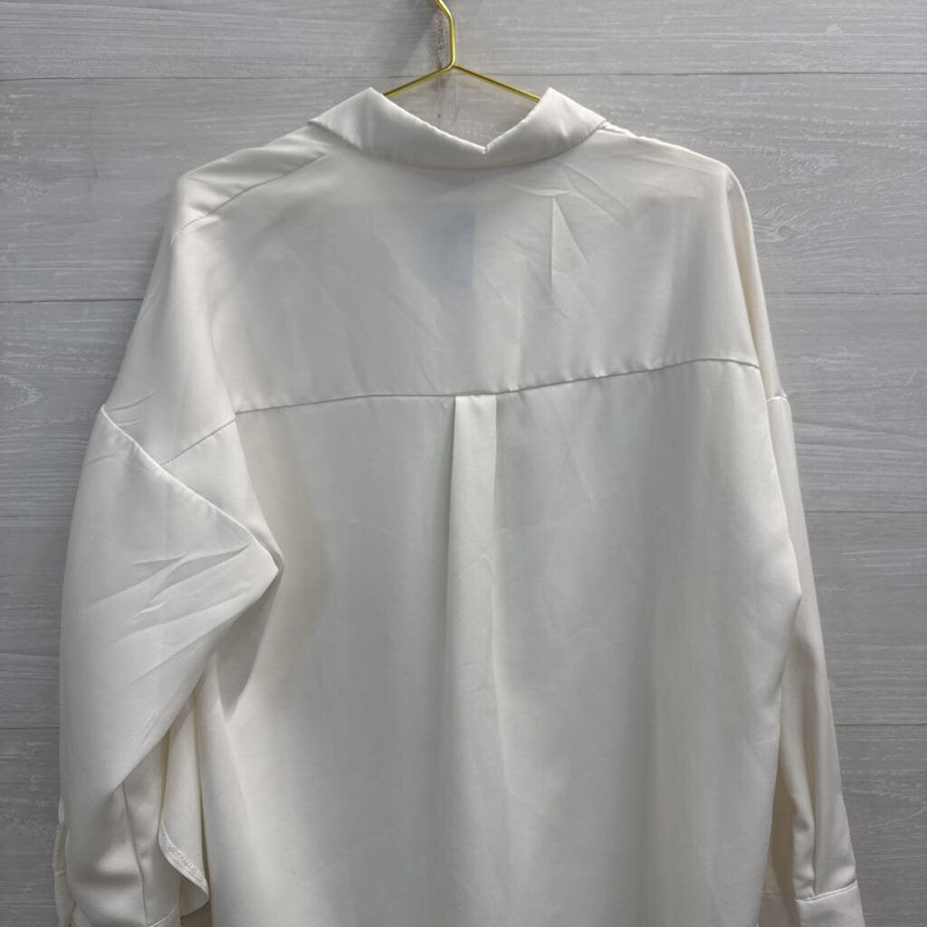 White Side Slit Long Sleeve Button Down Top Medium