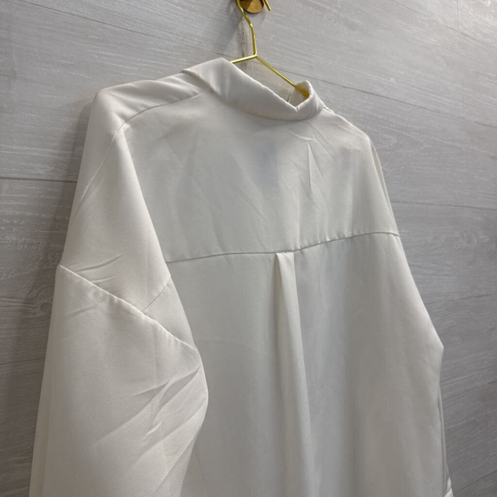 White Side Slit Long Sleeve Button Down Top Medium