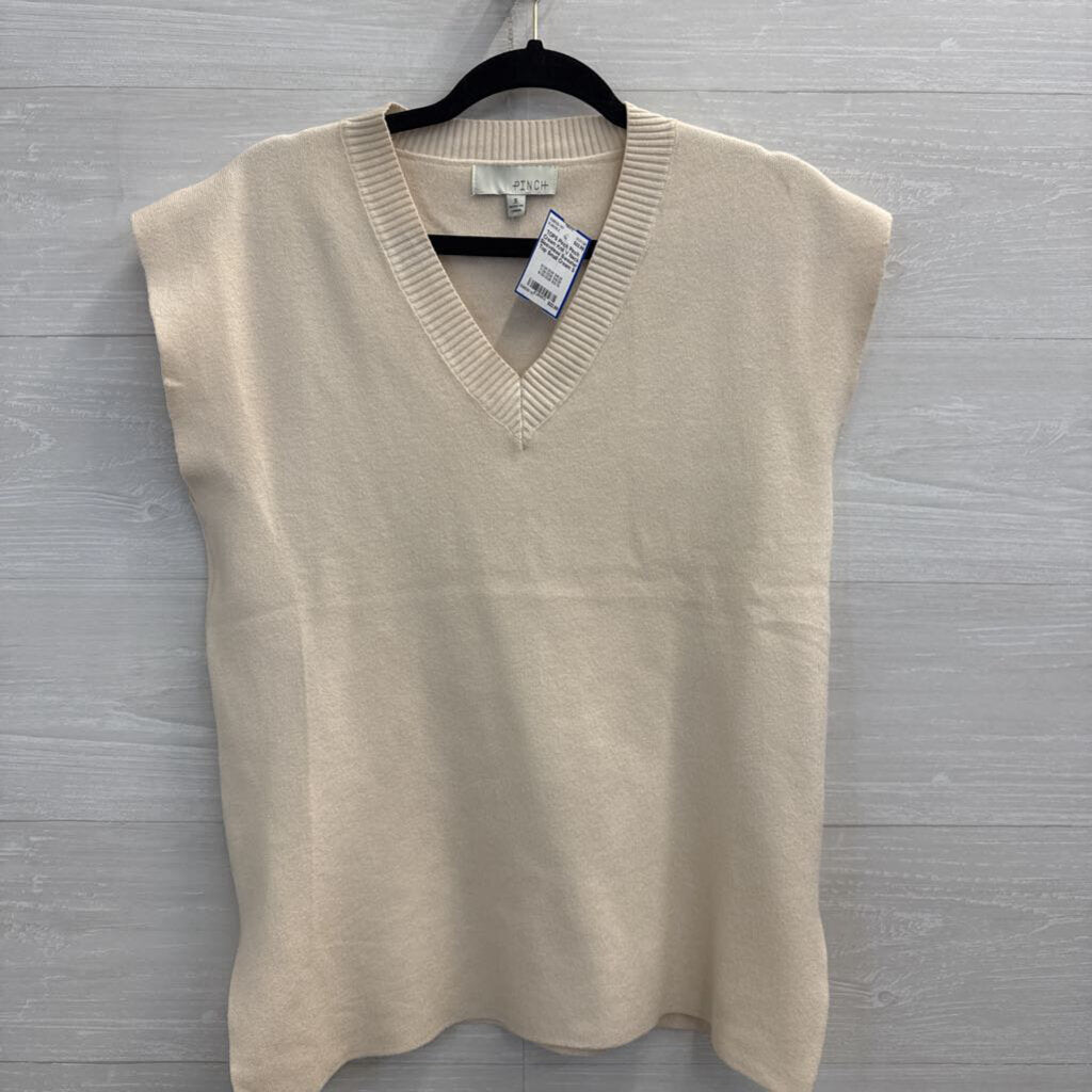 Pinch Cream Knit V Neck Sleeveless Sweater Top Small
