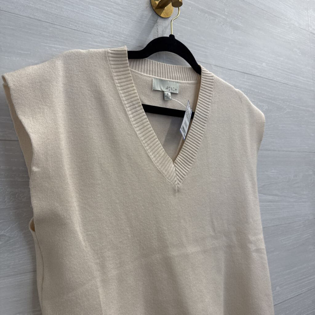 Pinch Cream Knit V Neck Sleeveless Sweater Top Small