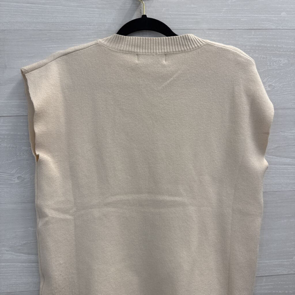 Pinch Cream Knit V Neck Sleeveless Sweater Top Small