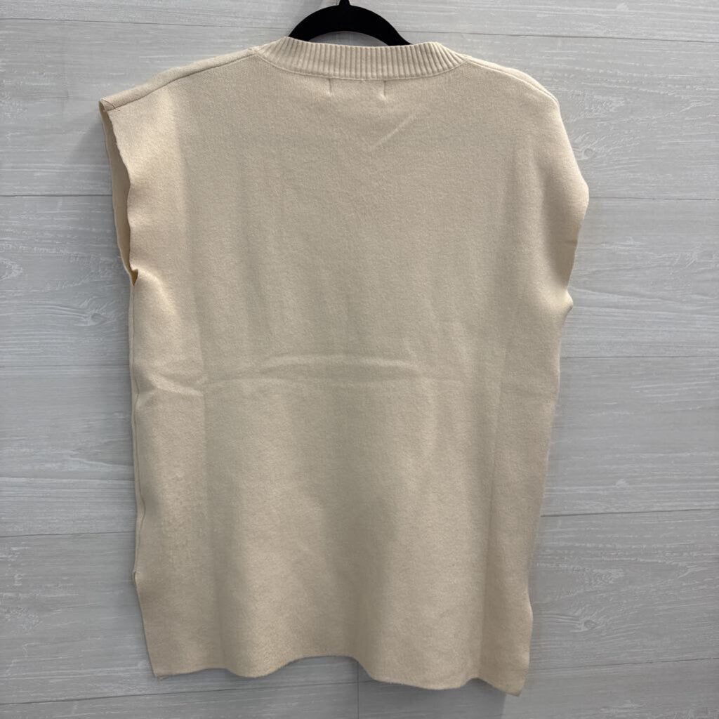 Pinch Cream Knit V Neck Sleeveless Sweater Top Small