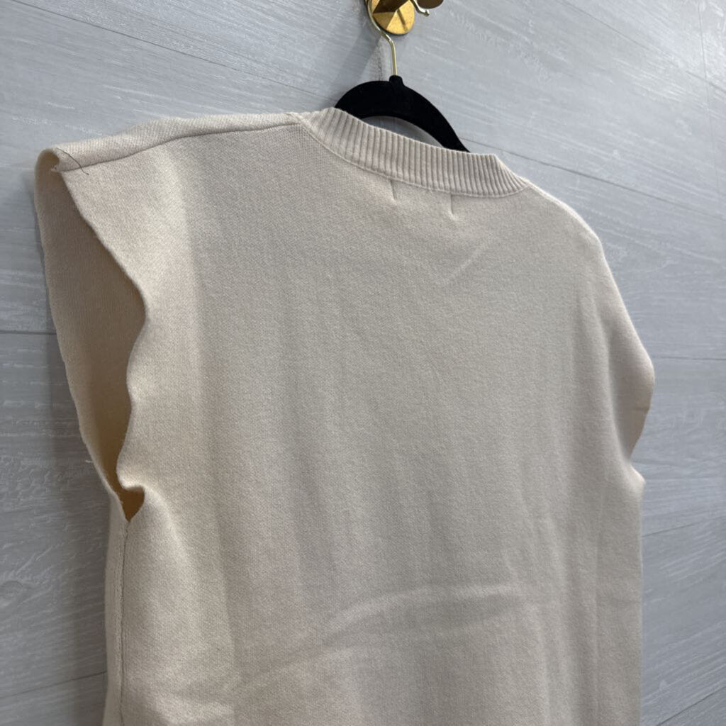 Pinch Cream Knit V Neck Sleeveless Sweater Top Small