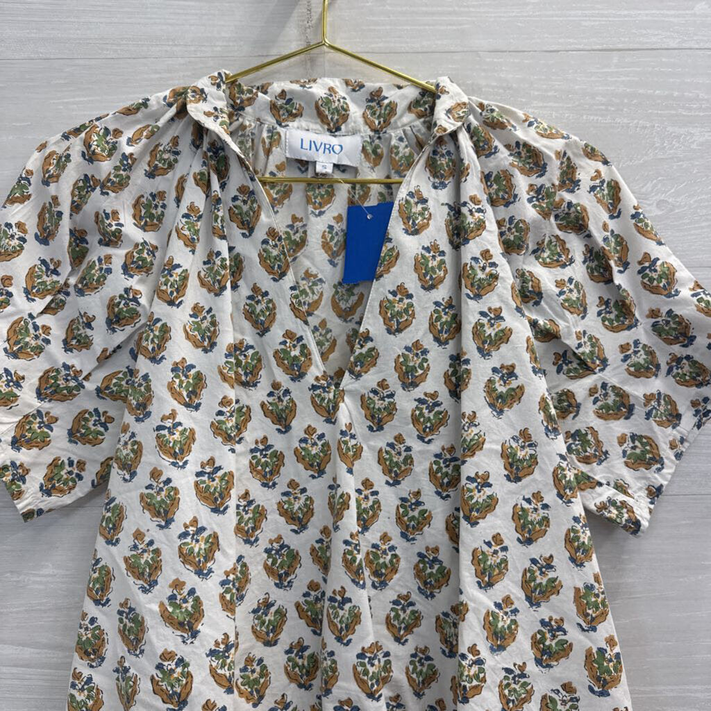 Livro White/ Multi Print Short Puff Sleeve Top Small