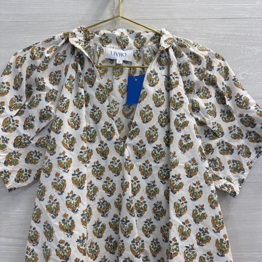Livro White/ Multi Print Short Puff Sleeve Top Small