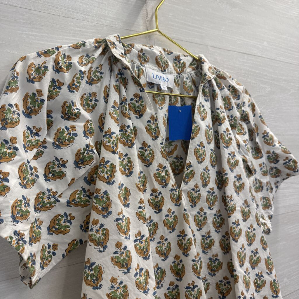 Livro White/ Multi Print Short Puff Sleeve Top Small