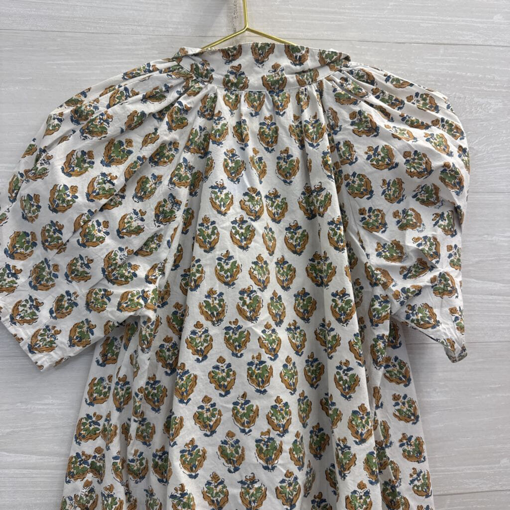 Livro White/ Multi Print Short Puff Sleeve Top Small