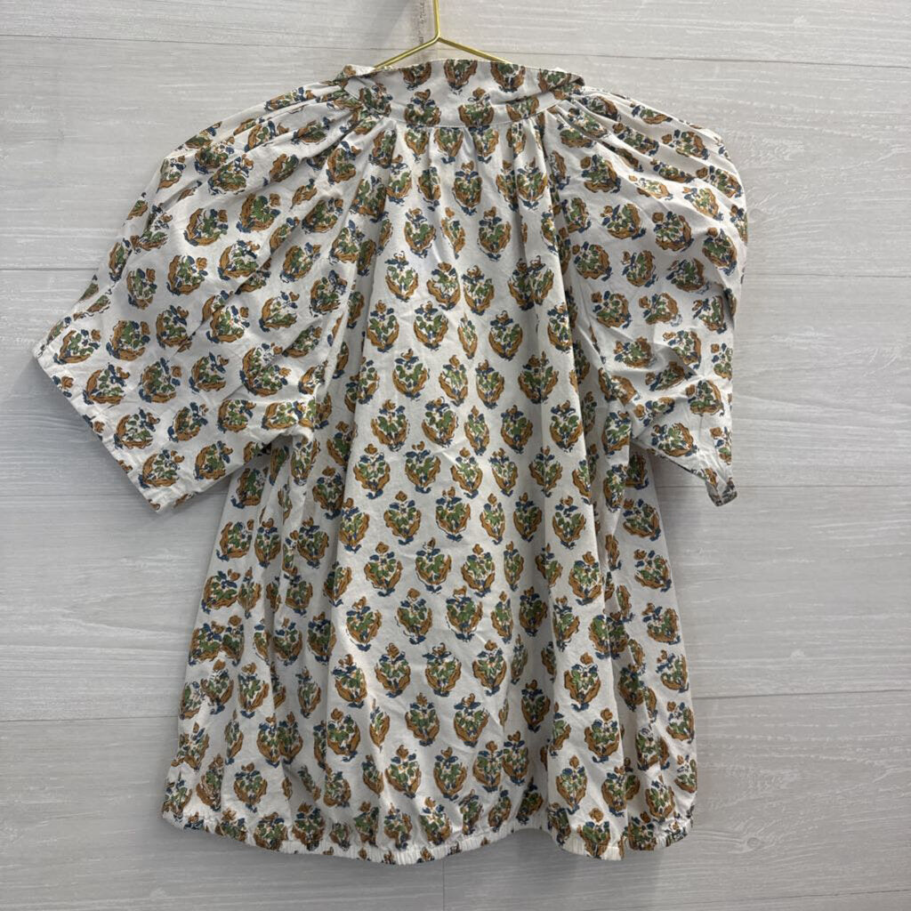 Livro White/ Multi Print Short Puff Sleeve Top Small