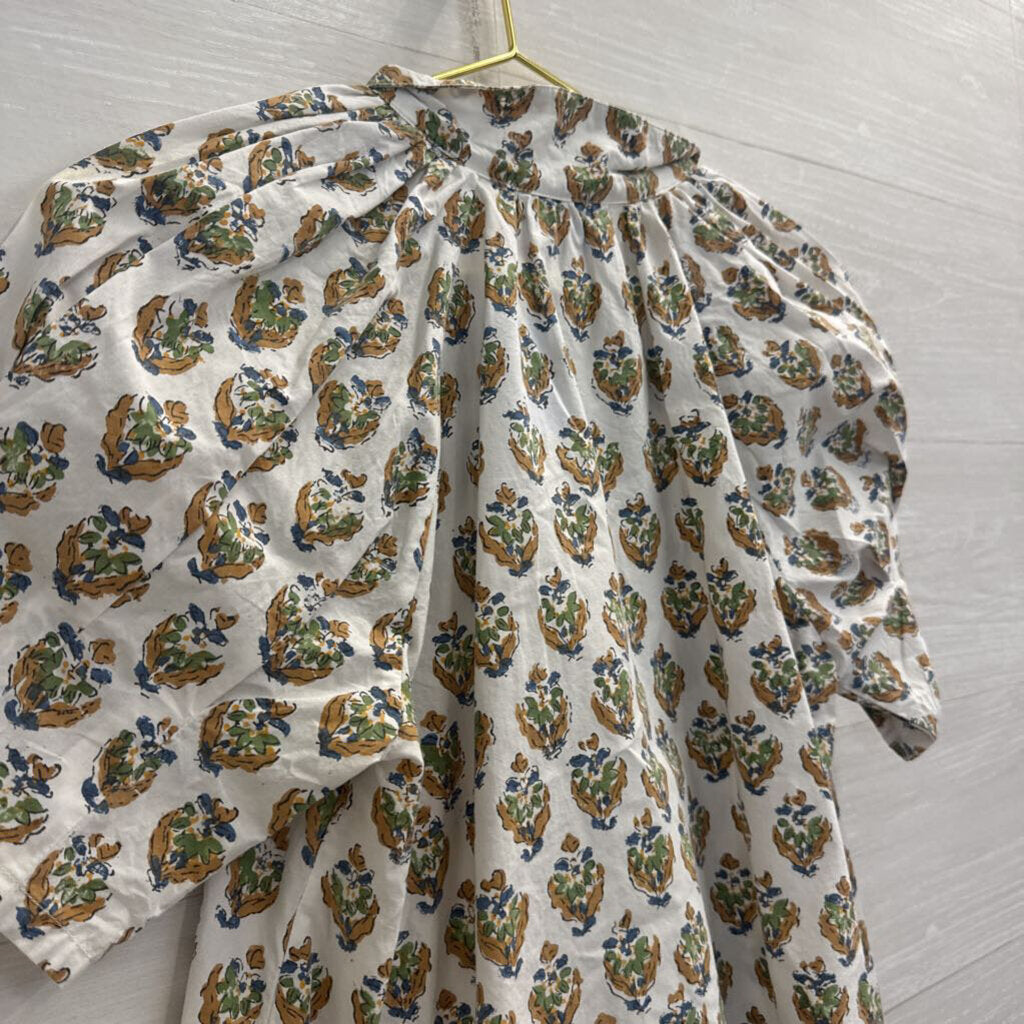 Livro White/ Multi Print Short Puff Sleeve Top Small