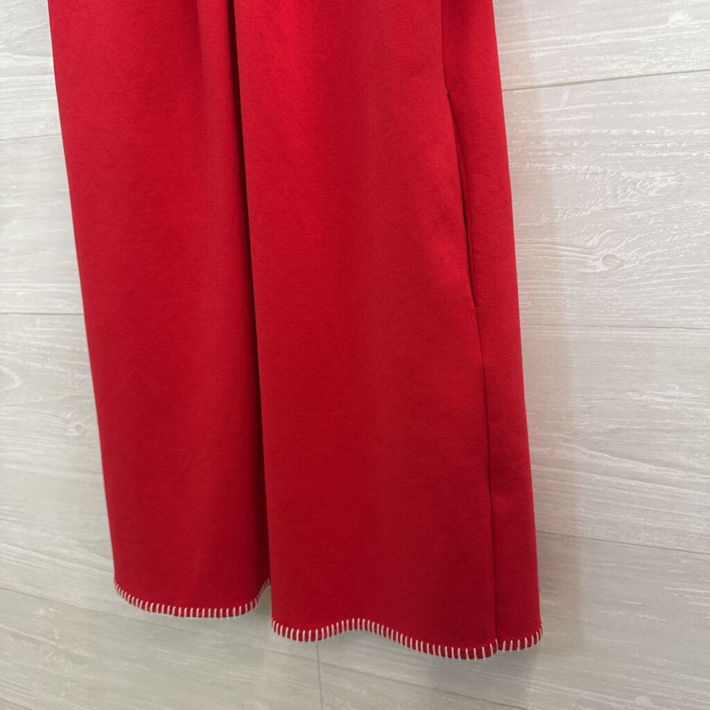 Red/ White Embroidered Trim Short Sleeve Dress Small