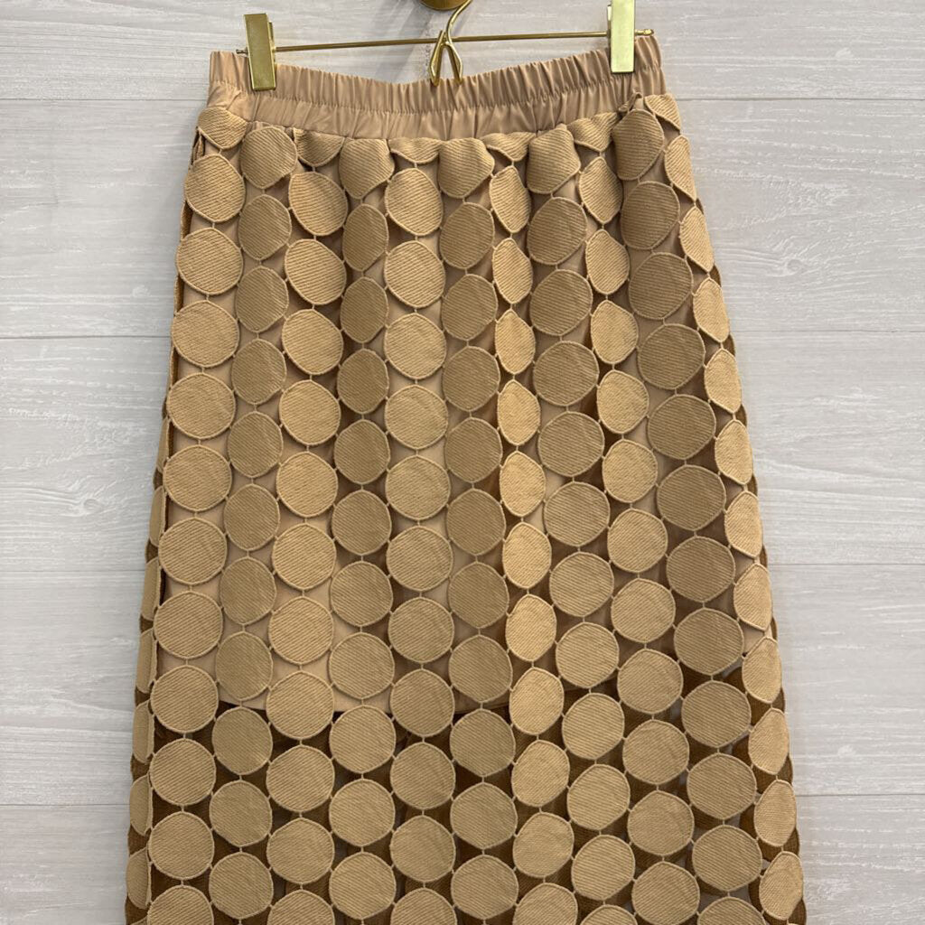 Beige Circle Print Maxi Skirt Small