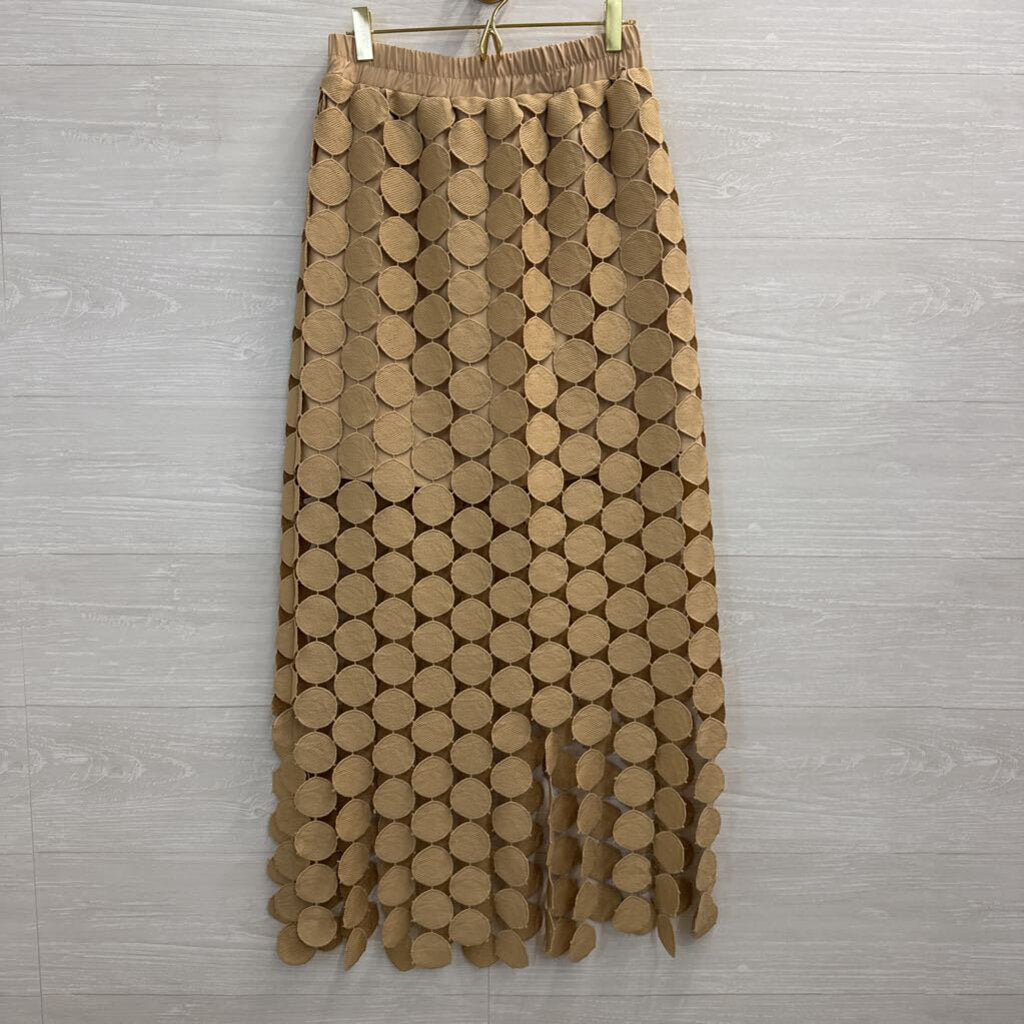Beige Circle Print Maxi Skirt Small