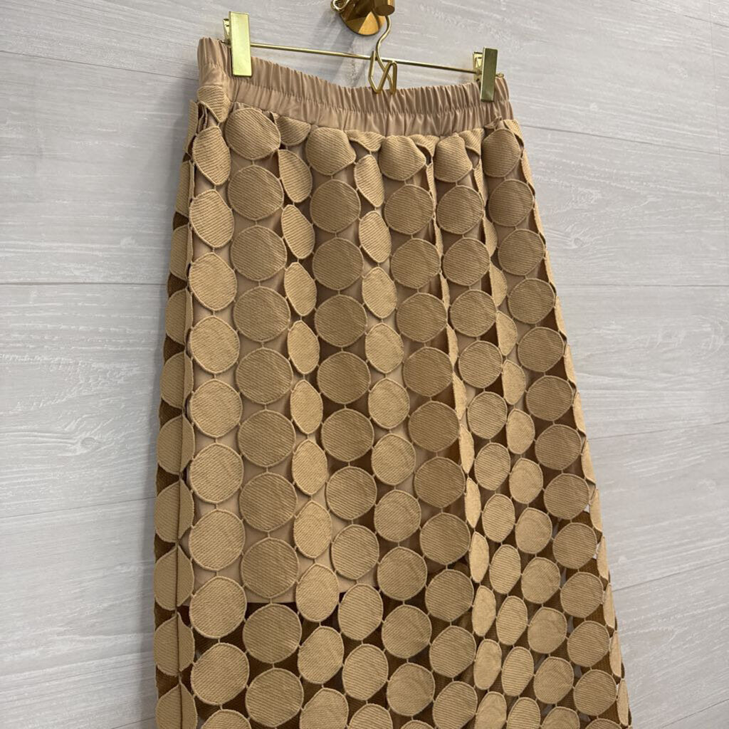 Beige Circle Print Maxi Skirt Small