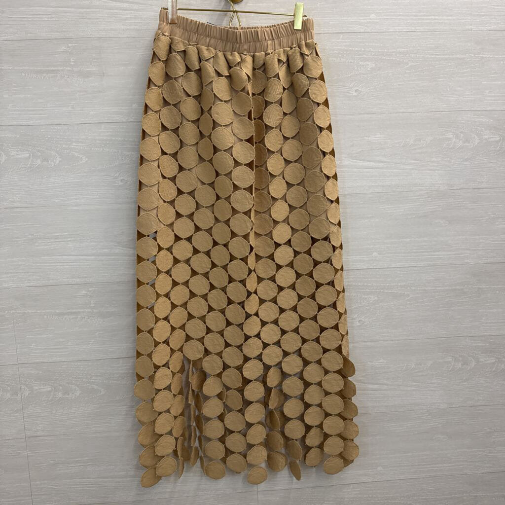 Beige Circle Print Maxi Skirt Small